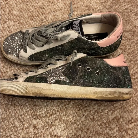 Golden Goose Glitter Low-Top Sneakers in Silver